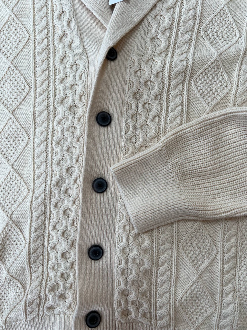 Gap NWT Cable-Knit 100% Cotton Cardigan Lapel Collar Sweater in Birch Cream, M - Picture 9 of 9